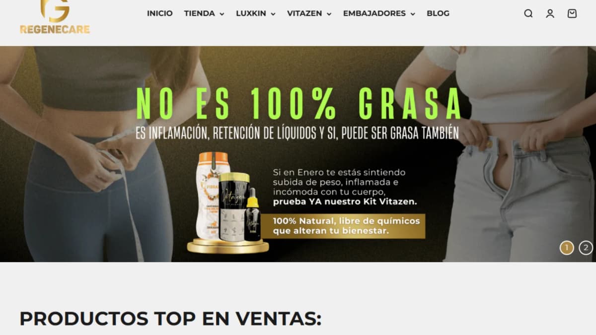 Regenecare homepage screenshot